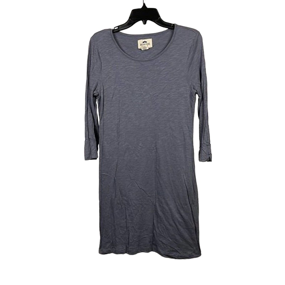 British Khaki Womens Size M Shift Dress 3/4 Sleeve Round Neck Cotton Modal Blue